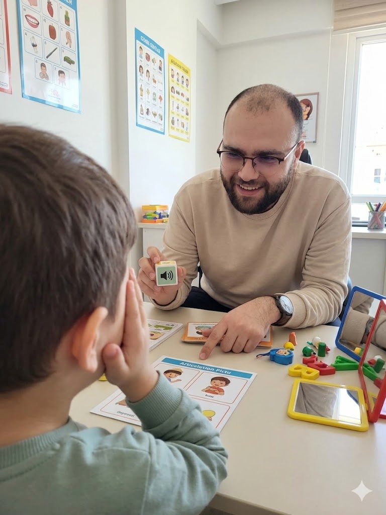 DKT. Ali Yiğit UZUNÖZ bir çocuk danışanla artikülasyon çalışması sırasında
